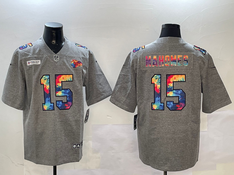 Men Kansas City Chiefs #15 Mahomes Grey Rainbow 2025 Nike Limited NFL Jersey style 53